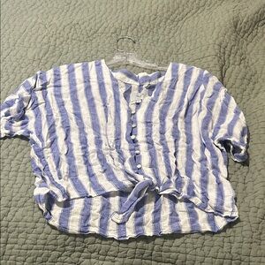 Rails Blue and White Striped Shirt tie detail medium